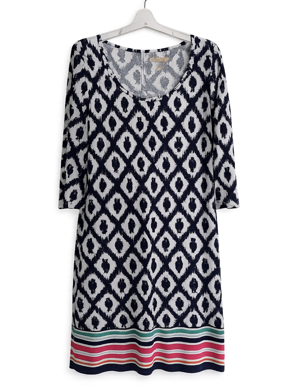 Lilly Pulitzer Navy & White Shift Dress with Multicolor Stripe Hem
